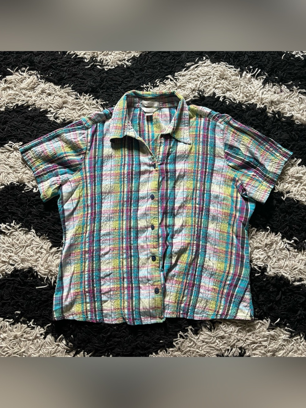 Christopher & Banks Stretch Preppy Multicolor Plaid Short Sleeve Button Up Shirt